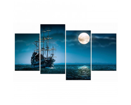 FaFurn - 4-Panel Wall Art Painting Print in Full Moon Ocean Ship