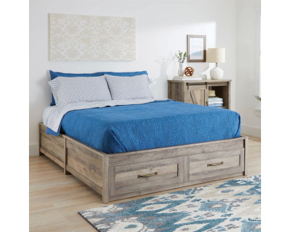 FaFurn Farmhouse Platform Bed with Storage Drawers - Gray, Wood