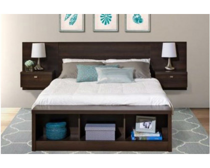 FaFurn™ - King Size Floating Headboard with Nightstands in Espresso