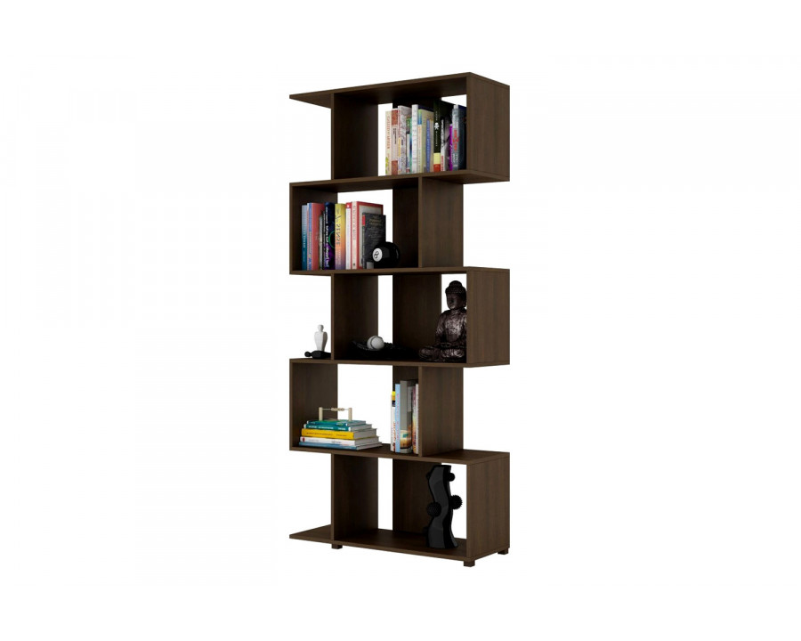 FaFurn - Modern Zig-Zag Bookcase with 5-Shelves in Dark Brown Finish