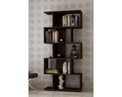 FaFurn - Modern Zig-Zag Bookcase with 5-Shelves in Dark Brown Finish