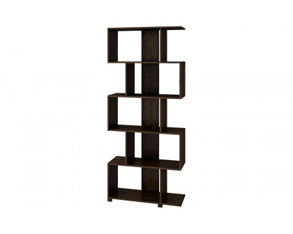 FaFurn - Modern Zig-Zag Bookcase with 5-Shelves in Dark Brown Finish