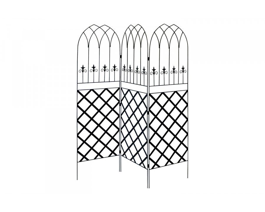 FaFurn - 6-Ft High 3-Panel Black Metal Lattice Screen Garden Trellis