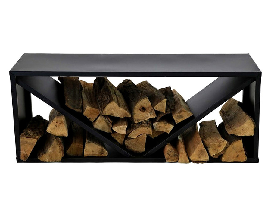 FaFurn - Black Indoor/Outdoor 41 Inch Steel Triple Triangle Firewood Log Storage Rack