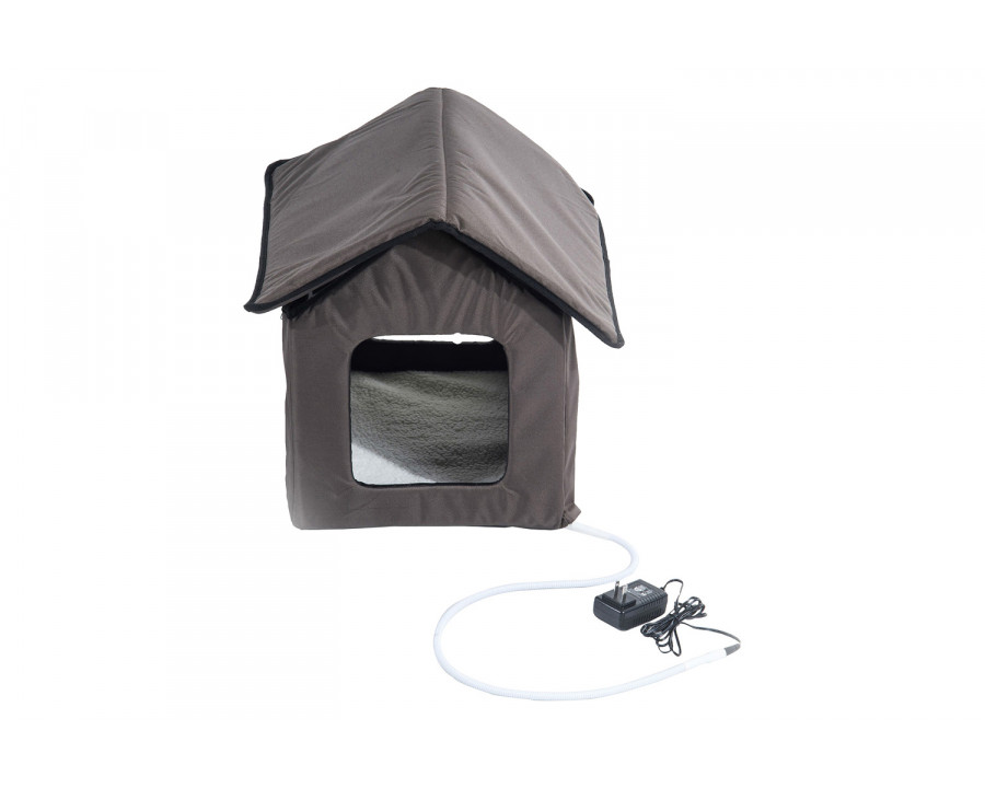 FaFurn - Heated Outdoor Cat House with Lamb Wool Padded Cats Bed in Brown