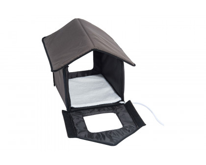 FaFurn - Heated Outdoor Cat House with Lamb Wool Padded Cats Bed in Brown