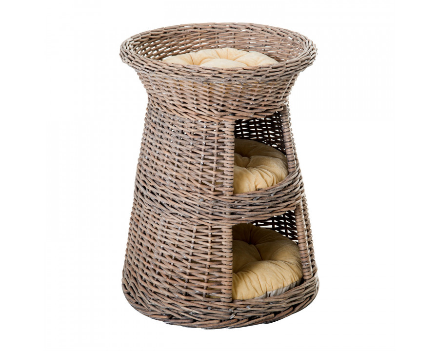 FaFurn - 3-Tier Eco Friendly Wicker Cat Bed in Beige, Rattan