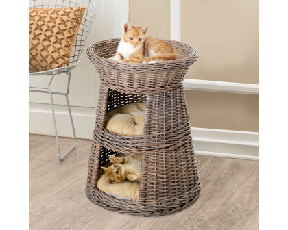 FaFurn - 3-Tier Eco Friendly Wicker Cat Bed in Beige, Rattan