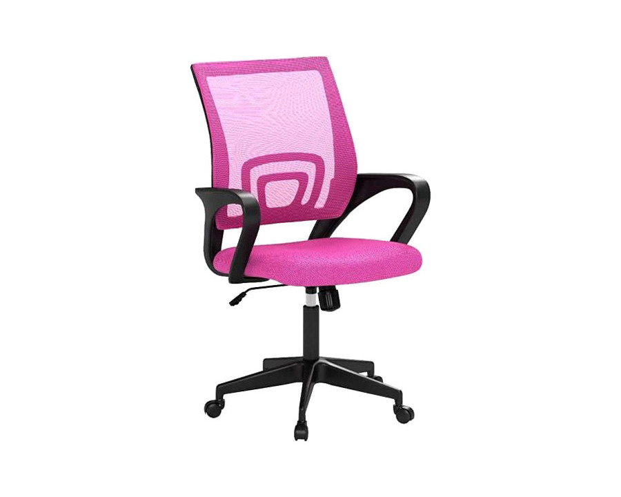 FaFurn Modern Mid-Back Ergonomic Mesh Office Desk Chair with Armrest On Wheels - Pink/Black