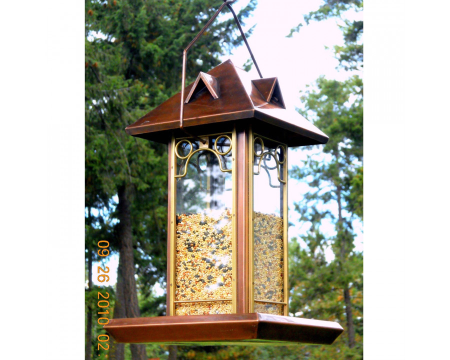 FaFurn - Bird Feeder in Antique Copper, Metal/Glass