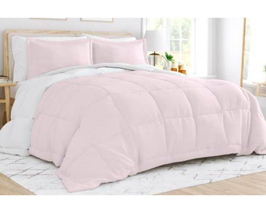 FaFurn Full/Queen Size 3-Piece Reversible Comforter Set - Plush Pink/White, Microfiber