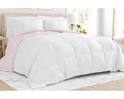 FaFurn Full/Queen Size 3-Piece Reversible Comforter Set - Plush Pink/White, Microfiber