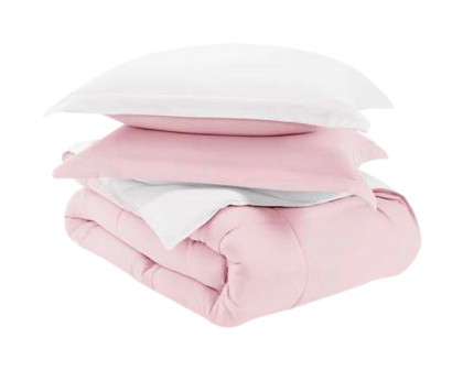 FaFurn Twin/Twin XL Size 2-Piece Reversible Comforter Set - Plush Pink/White, Microfiber