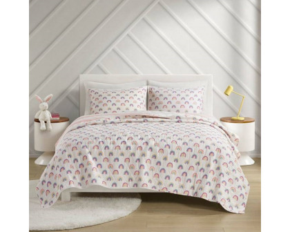 FaFurn 3-Piece Full/Queen Size Reversible Quilt Set - Pink/White, Cotton