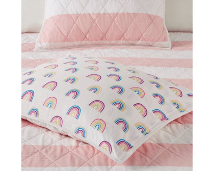 FaFurn 3-Piece Full/Queen Size Reversible Quilt Set - Pink/White, Cotton