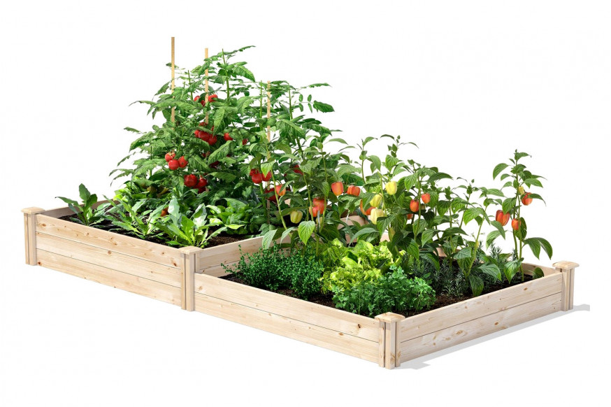 FaFurn™ - 4 Ft X 8 Ft Pine Wood 2 Tier Raised Garden Bed