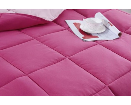 FaFurn Traditional Microfiber Reversible 3 Piece Comforter Set - Pink, Full/Queen Size