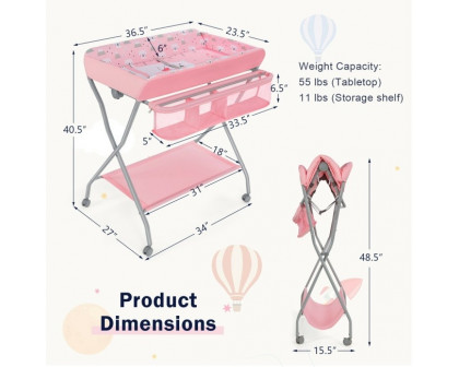 FaFurn - Folding Baby Diaper Changing Table in Pink