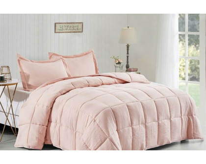 FaFurn 3 Piece Microfiber Reversible Comforter Set - Pink, King Size