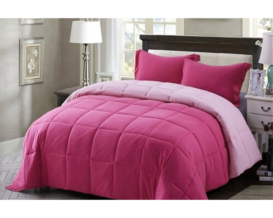 FaFurn Traditional Microfiber Reversible 3 Piece Comforter Set - Pink, King Size/California King