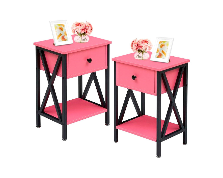 FaFurn - Set of 2 Rustic End Table with 1 Drawer