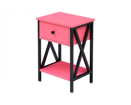 FaFurn™ Set of 2 Rustic End Table with 1 Drawer - Pink/Black, Metal/MDF