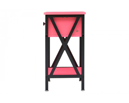 FaFurn™ Set of 2 Rustic End Table with 1 Drawer - Pink/Black, Metal/MDF