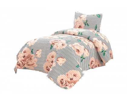 FaFurn - 3-Piece Reversible Striped Floral Quilt Set