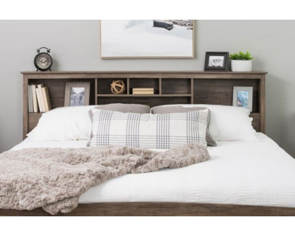 FaFurn King Size Bookcase Headboard Wood Finish - Drifted Gray