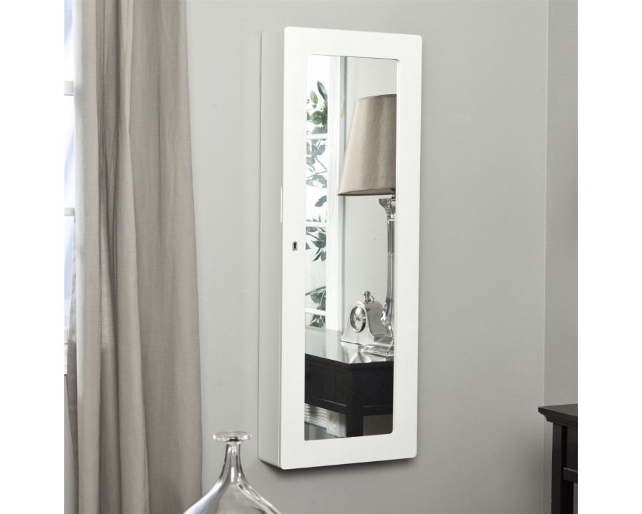 FaFurn - Jewelry Armoire Cabinet Mirror in Gloss White, Wood