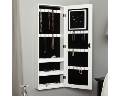 FaFurn - Jewelry Armoire Cabinet Mirror in Gloss White, Wood