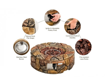 FaFurn - 40,000 Btu Outdoor Circle Stone Gas Propane Fire Pit