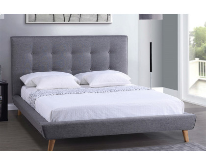 FaFurn Modern Linen Upholstered Platform Full Bed with Button Tufted Headboard - Gray