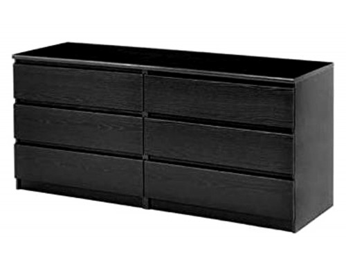 FaFurn - Modern 6 Drawer Double Dresser in Black Woodgrain Finish