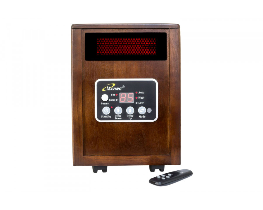 FaFurn - Infrared Space Heater 1500W with Remote with Dark Walnut Wood Cabinet