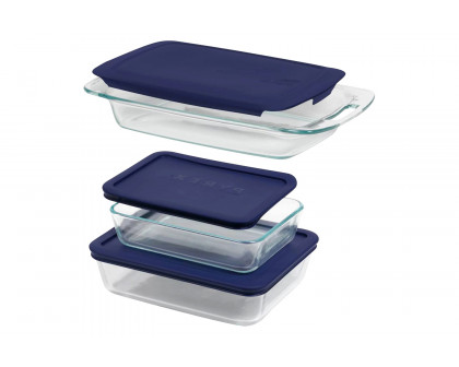 FaFurn 6-Piece Glass Bakeware Food Storage Set of 3 - Clear/Blue