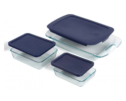 FaFurn 6-Piece Glass Bakeware Food Storage Set of 3 - Clear/Blue