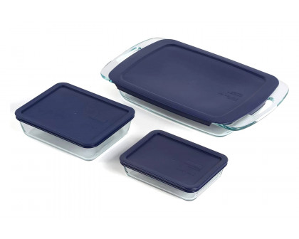 FaFurn 6-Piece Glass Bakeware Food Storage Set of 3 - Clear/Blue