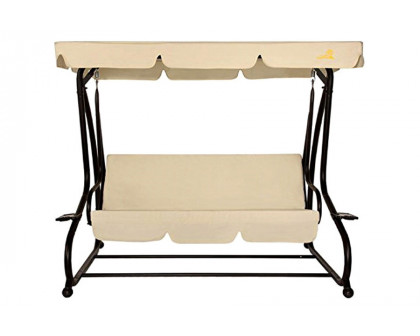 FaFurn - Outdoor 3-Seat Canopy Swing with Beige Cushions For Patio Deck Or Porch