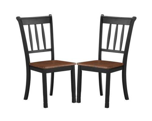 FaFurn Set of 2 Mission Dining Chairs with Brown Seat - Black