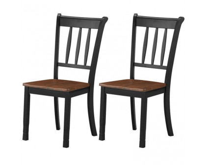 FaFurn Set of 2 Mission Dining Chairs with Brown Seat - Black