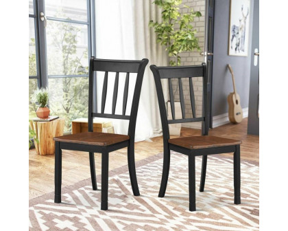 FaFurn Set of 2 Mission Dining Chairs with Brown Seat - Black