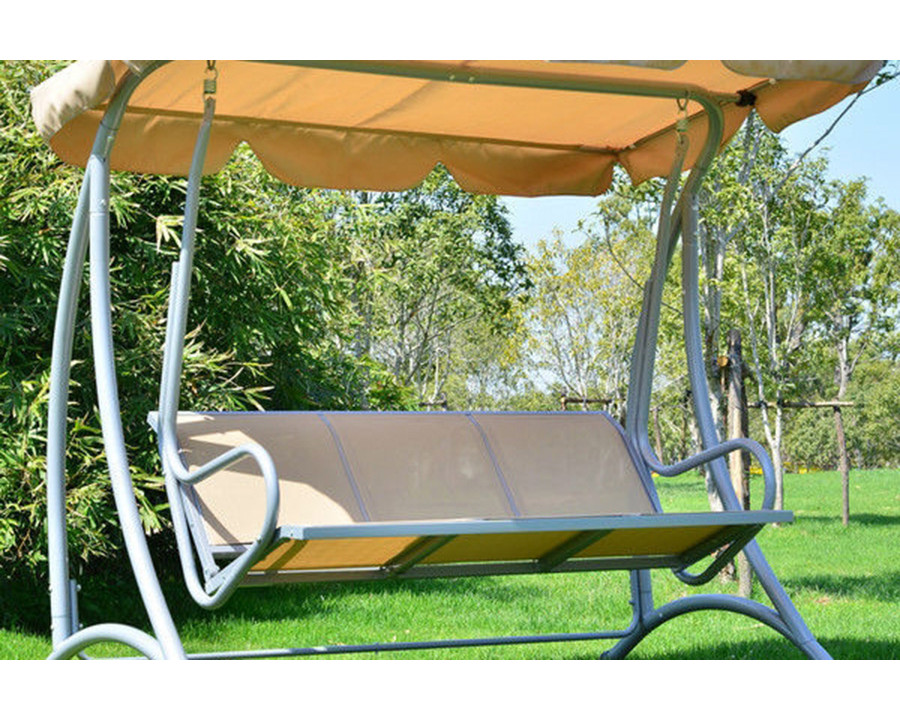 FaFurn - Sturdy 3-Person Outdoor Patio Porch Canopy Swing in Sand Color