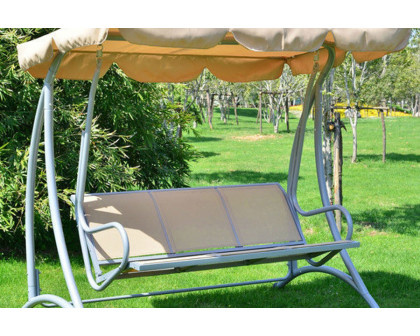 FaFurn - Sturdy 3-Person Outdoor Patio Porch Canopy Swing in Sand Color