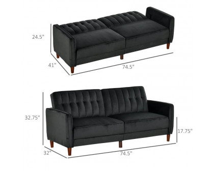 FaFurn™ Modern Sofa-Bed - Black, Velvet