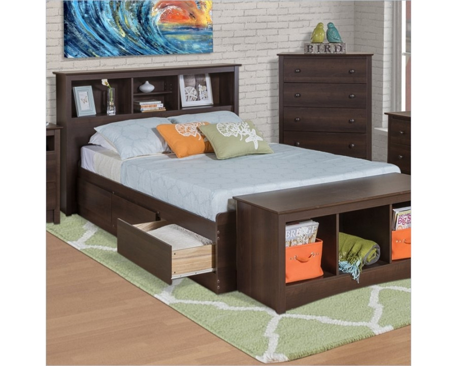 FaFurn - Twin XL Size Platform Bed with Headboard and Storage Drawers