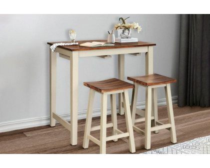 FaFurn - 3-Piece Farmhouse Kitchen Pub Table Set with 2 Saddle Bar Stools in White/Walnut, Wood/MDF