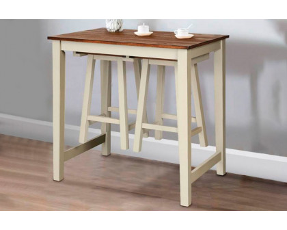 FaFurn - 3-Piece Farmhouse Kitchen Pub Table Set with 2 Saddle Bar Stools in White/Walnut, Wood/MDF