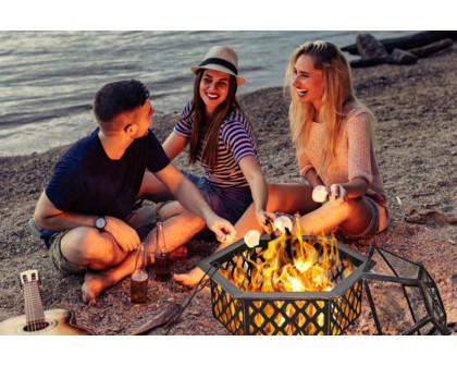 FaFurn Portable Hex Shaped Wood Burning Fire Pit with Cover and Poker