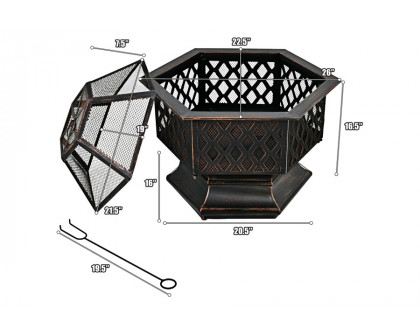 FaFurn Portable Hex Shaped Wood Burning Fire Pit with Cover and Poker